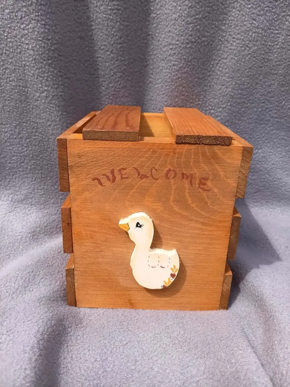 Vintage Goose Welcome Wood Box Tissue Box Holder Homemade Country Cottagecore